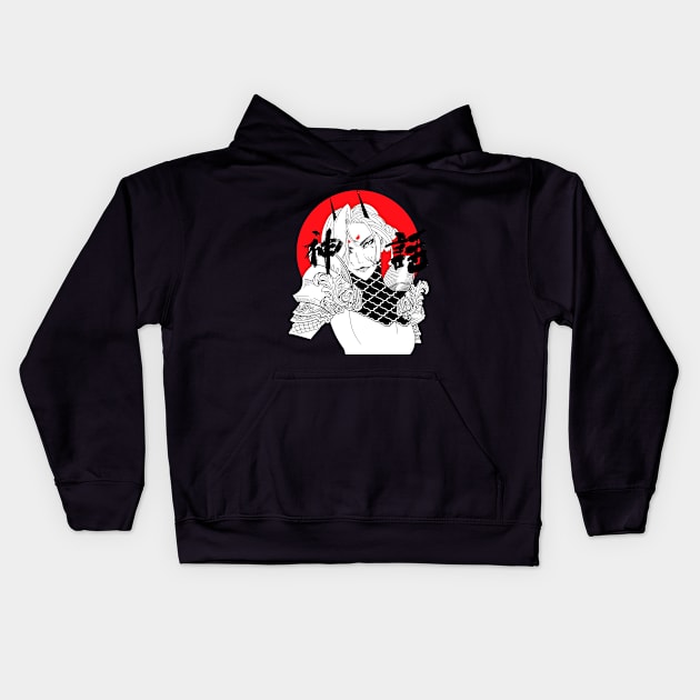 Vaporwave Samurai Girl Warrior Kids Hoodie by OWLvision33